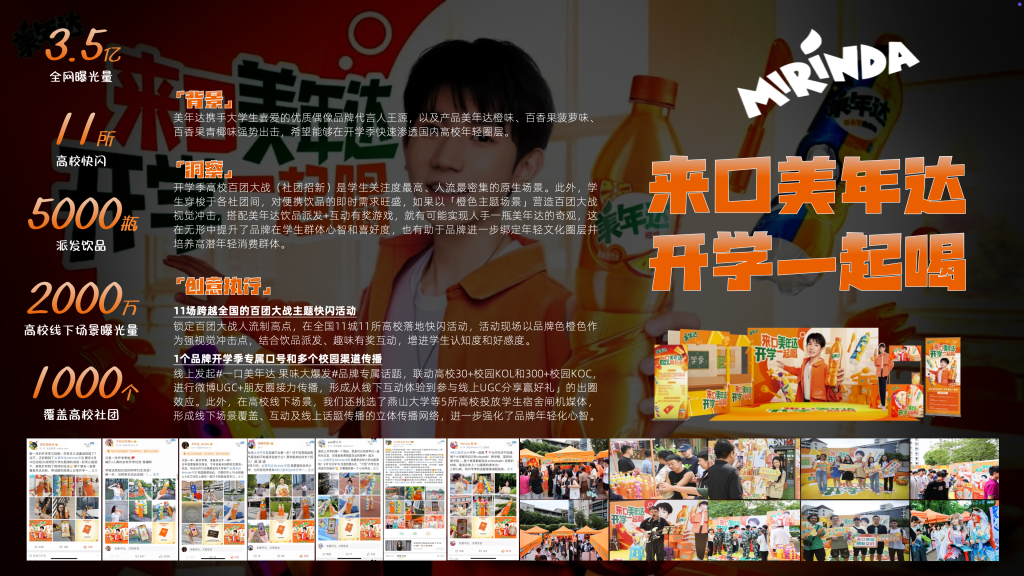来口美年达 开学一起喝｜百团大战快闪活动 & 媒介投放
